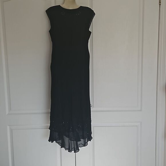 Jones New York Ladies Silk Cowl Neckline Beaded High Low Midi Dress Size6 Black - Picture 4 of 16